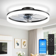 20″ Modern Fan Lights Flush Mount LED Ceiling Light kit With Remote APP Control