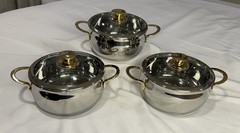 Lot of 3 Command Performance Gold 3 Qt Pots with Lids 18/10 Stainless 3-Ply*NEW*