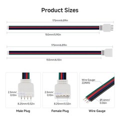 10 Pairs 17cm 4PIN JST SM 22AWG Wire Cable Male/Female Connector FCOB COB