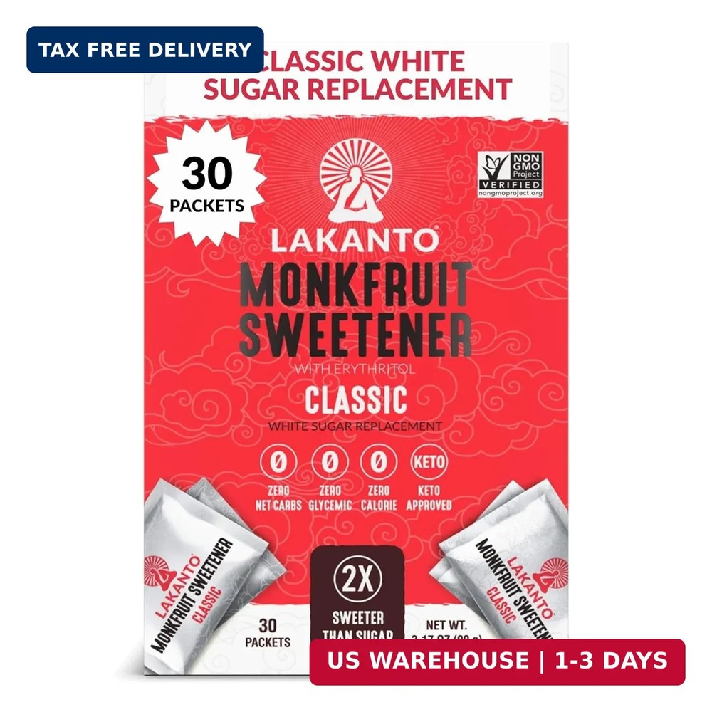 Lakanto Classic Monk Fruit Sweetener with Erythritol Sweetener Packets – White S