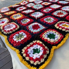 vintage Crochet Blanket 31×36″ Multicolor Granny Square Boho Cottagecore Retro