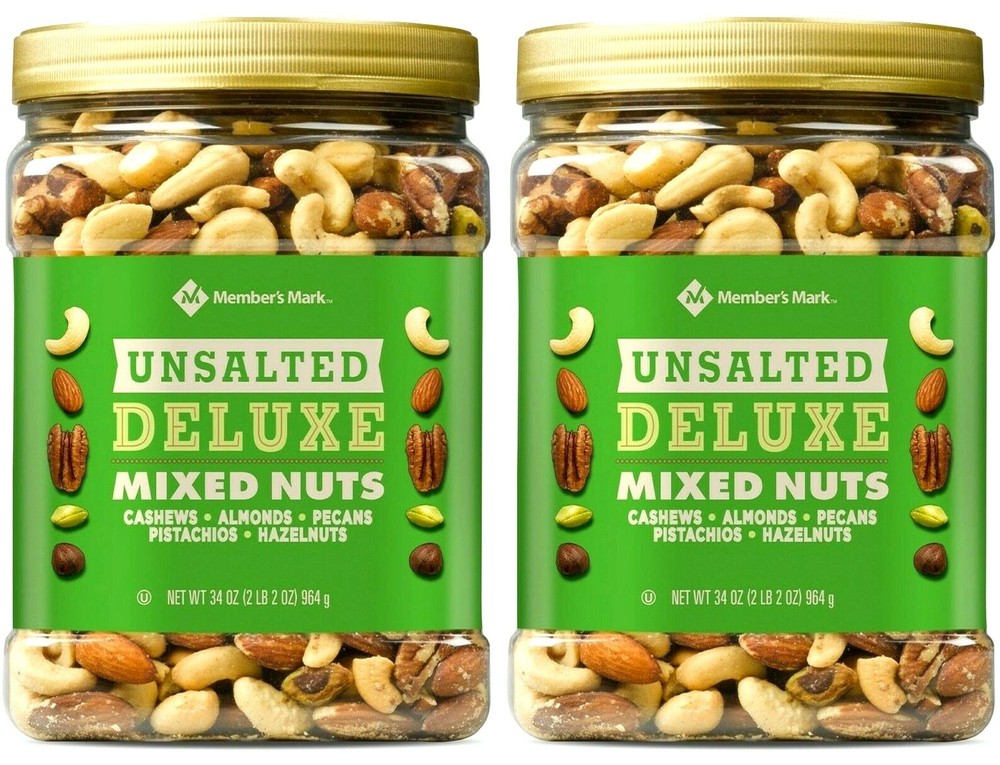 2 Packs Member’s Mark Unsalted Deluxe Mixed Nuts 34 oz Each Pack