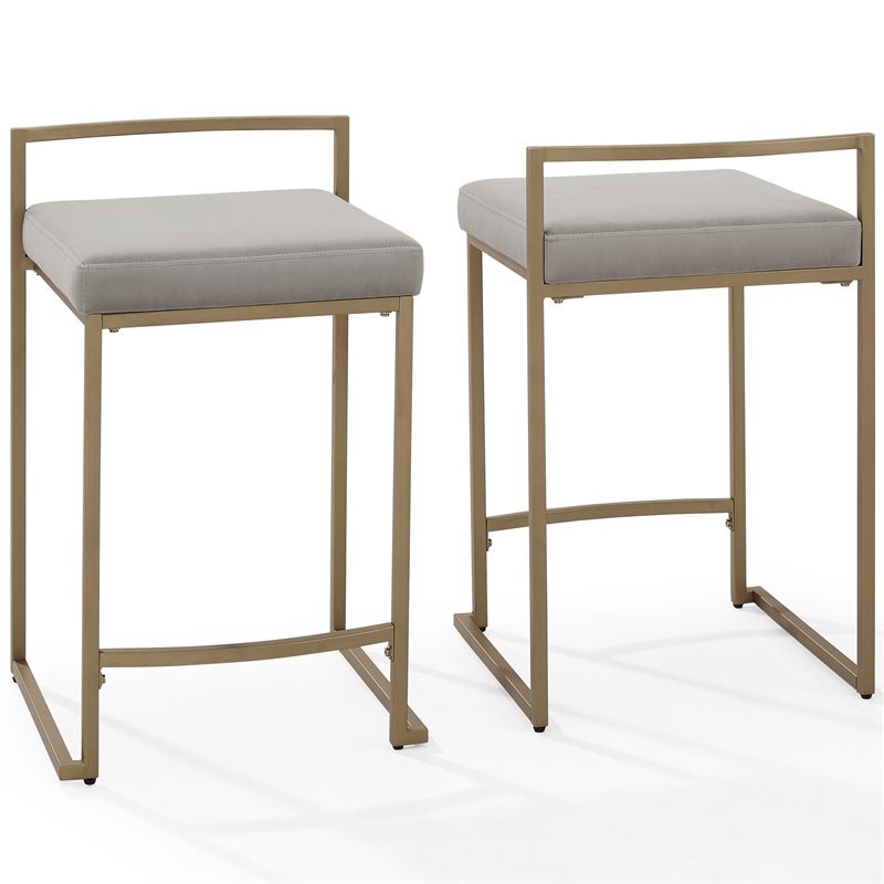 Crosley Harlowe 24.25″ Velvet Counter Stool in Gray and Gold (Set of 2)