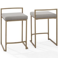 Crosley Harlowe 24.25″ Velvet Counter Stool in Gray and Gold (Set of 2)