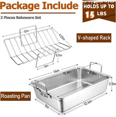 Roasting Pan with Rack for Turkey Chicken, Stainless Steel Roaster Pan and V-Ra