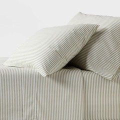 Twin/Twin XL 250 Thread Count Organic Percale Sheet Set Sage Green Stripe