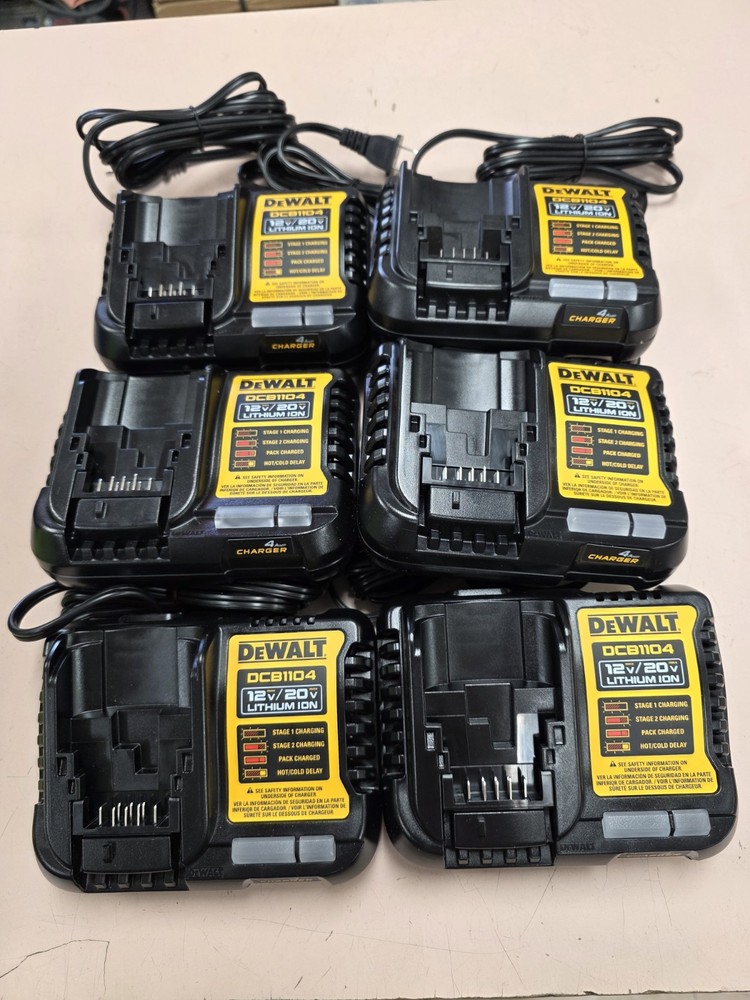 SIX (6) DEWALT 4.0 Amp Battery Charger 12V & 20V Volt MAX Li-Ion DCB1104.