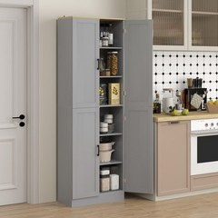 HOMCOM 67″ Kitchen Pantry Storage Cabinet w/ Shelves, Distressed Gray