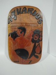 Vintage Handmade Carved Wooden Aquarius Zodiac Wall Plaque Signed by Artist Hays