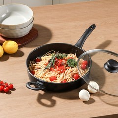 Large Deep Frying Pan With Glass Lid Non Stick Saute Fry Pan 2 Handle 4 QT