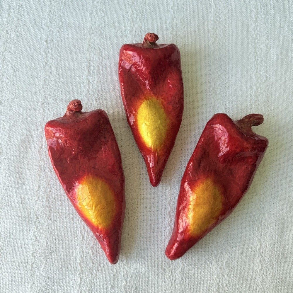 Vintage Paper Mache Chili Peppers Faux Veggie Decor Mexican Ristra Lot Of 3