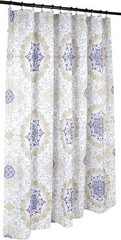 Floral Medallion Fabric Shower Curtain Geo Design Purple Golden Tan Silver White