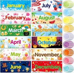 48 Pack Holiday Monthly Headliners 12 Months of The Year Bulletin Board Set…