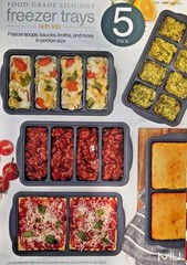 Food Grade Silicone Freezer Trays-Molds 5 Pack Gray W/Lids-Great For Food Prep