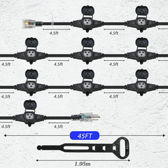 50FT 12 Gauge Multi-Outlet Outdoor Extension Cord, 10 Evenly Spaced Weatherproof