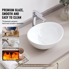 VEVOR Modern Ceramic Vessel Sink 16″x13.4″ Bathroom Vanity Bowl Countertop White