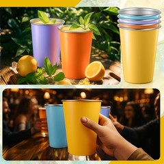 8 Pack Stainless Steel Cups 16 oz Pint Tumbler Colorful Stackable Pint Cups M…