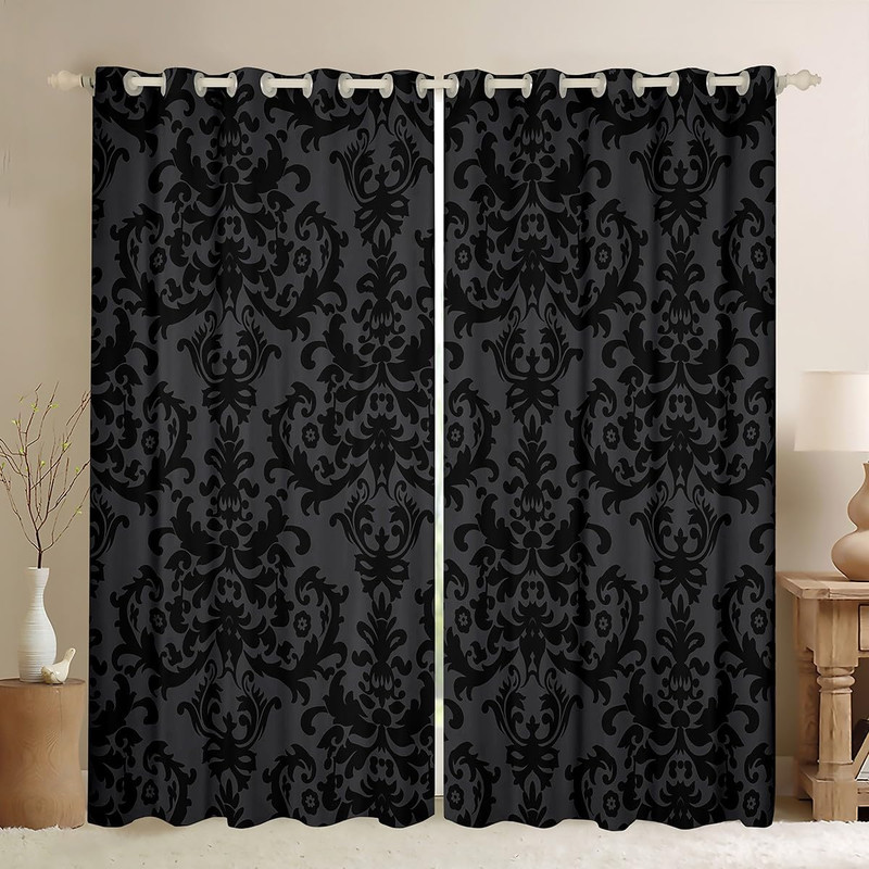 Erosebridal Adults Black Damask 30-50 Blackout Curtains Antique Victorian