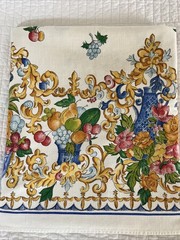 Renaissance-style Rectangular TABLECLOTH SCROLL & FRUITS 60x 78”