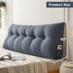 Soft Wedge Headboard Pillow Dorm Bed Triangular Backrest Cushion w/ Side Pocket