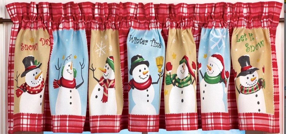 1 Fabric Kitchen Valance (71″Wx14″L) CHRISTMAS SNOWMEN,SNOW DAYS,WINTER TIME, CE
