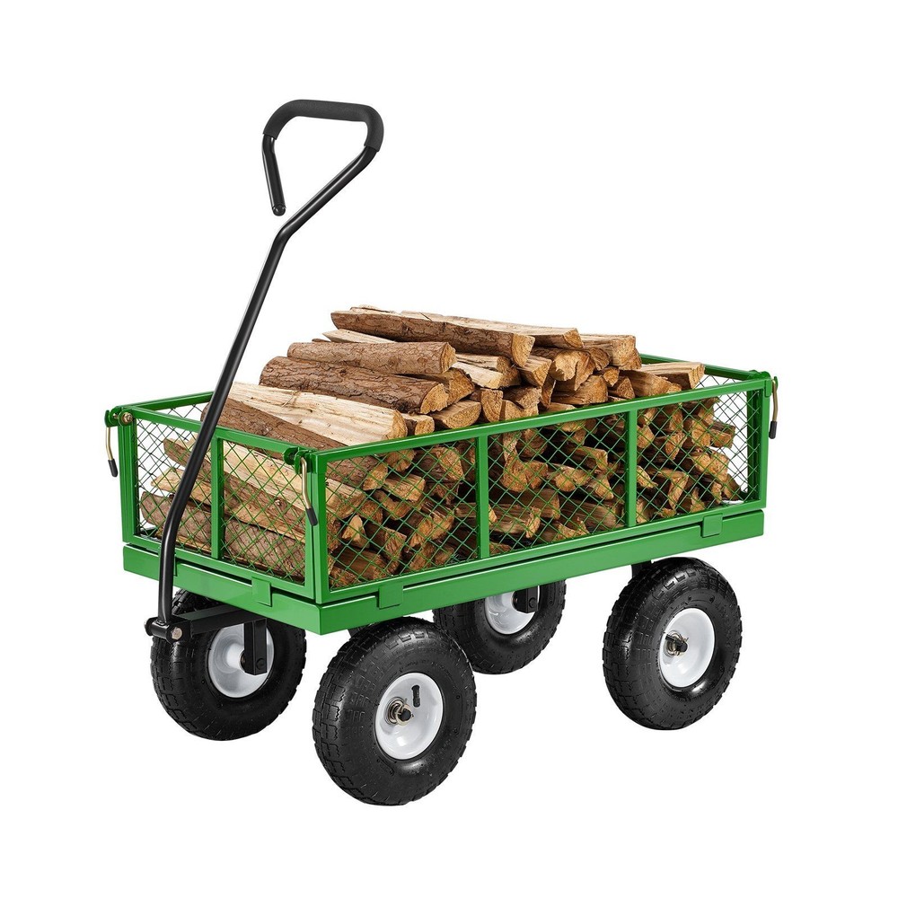 680lb Heavy-Duty Steel Cart 10in Wheels 3.33cu.ft Bed Removable Sides