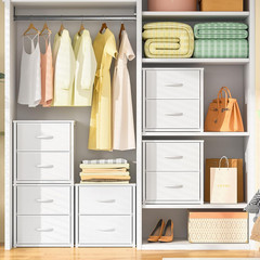 2-Pack Stackable Storage Drawers (4 Drawers Total), White Closet Organizer with