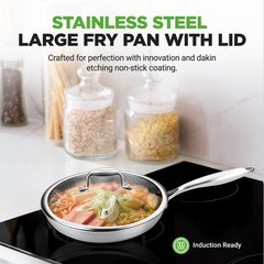 NutriChef Non-Stick Frying Pan w/Lid – 500°F Heat Resistant, PFOA/PFOS FREE