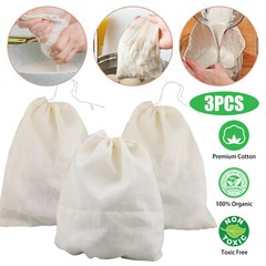 3PCS Organic Cotton Nut Milk Bag Reusable Food Strainer Brew Coffee Cheese Cloth