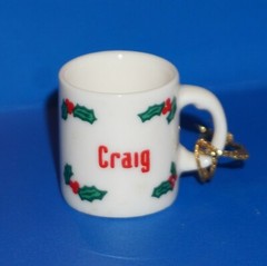 Christmas Ornament Ganz Mini Mug Cup White Red Green Personalized Pick Name JB