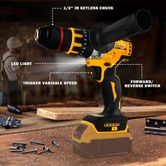 1/2″ Cordless Hammer Drill/Driver Brushless For DEWALT 20V MAX Battery 2-Speed