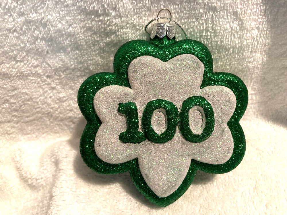 Girl Scouts 100 Year Anniversary Glass Ornament Green White 4 1/4″ L x 3 1/2″