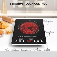 1800W Single Burner Electric Ceramic Cooktop 14″ Infrared Hot Plate Stove Top