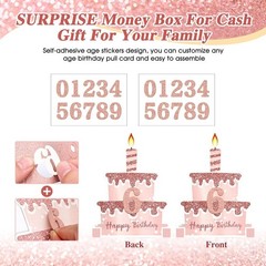 Birthday Money Pull Box for Cash with DIY Self-Adhesive Stickers for Any Age,