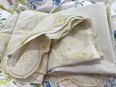 Pratesi Italy 3pc Sheet Set Lace Poly/Cotton Off White Yellow