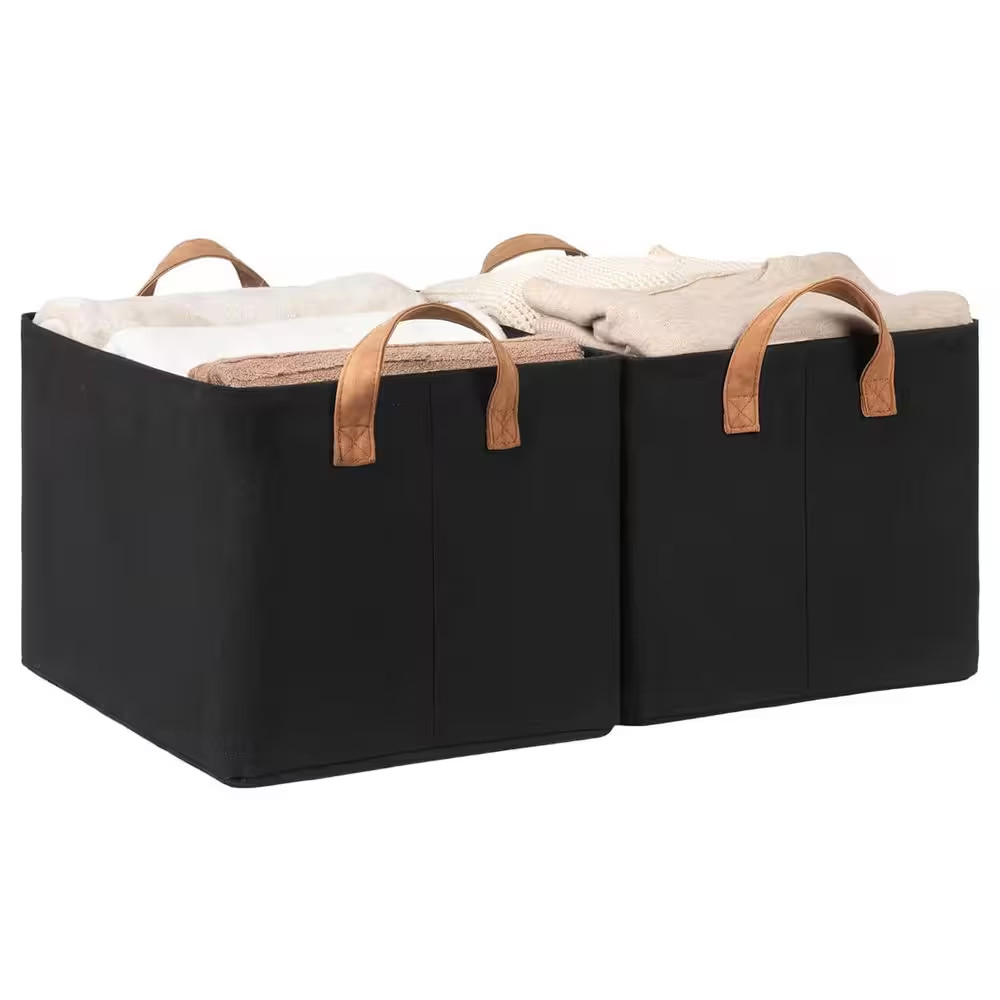 Black 16.5 In. X 10.3 In. Fabric Decorative Basket Set of 2 with Handles