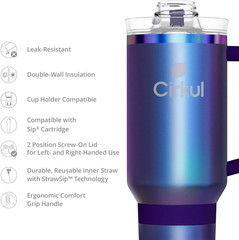 Cirkul 40Oz. Chameleon Stainless Steel Tumbler with Handle, All-Day Strawsip, Do