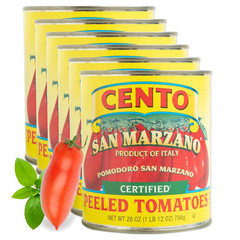Certified San Marzano Whole Peeled Tomatoes 28 Oz (Pack of 6) Canned Plum Toma