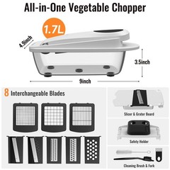 8 Blade All-in-1 Vegetable Chopper Mandoline Slicer with Container, Food Chop…