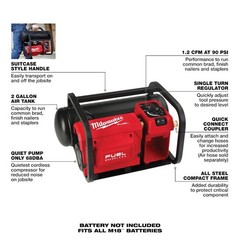 Milwaukee M18 Fuel Air Compressor 2 Gallon Certified Refurbished Bare Tool