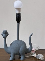 Brontosaurus Dinosaur Lamp with 10″ Diam White Shade Gray Resin Nursery Decor