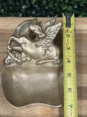 Vintage Solid Brass Pegasus Jewelry Gold Trinket Tray Dish MCM Mid Century Mod