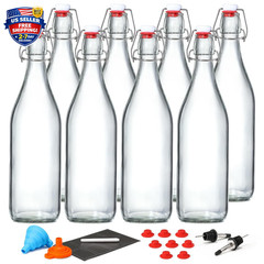 8 Pack [1 Liter / 33 Fl. Oz.] Swing Top Glass Bottles W/ Airtight Stopper Lids –