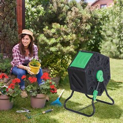 18.5 Gal Compost Bins Rotating Tumbling Composter Remixing Container, Black
