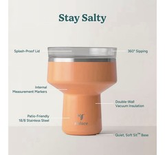 REDUCE Saltini 16 oz Cocktail Tumbler with Lid, Papaya Color