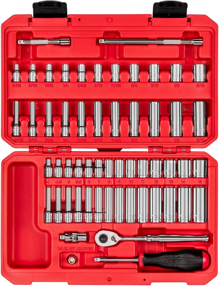 1/4 Inch Drive 12-Point Socket and Ratchet Set, 56-Piece (5/32-9/16 In., 4-15 Mm