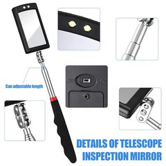 Inspection Mirror LED Lighted Mechanic Telescoping illuminate Swivel Extendable