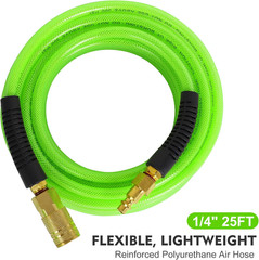 Air Compressor Hose 1/4 Inch X 25 Feet Reinforced Polyurethane (PU) Air Hose wit