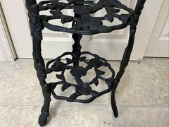 Vintage Victorian Cast Iron 3 Tier plant Stand 26.5”h Flat Black Rose Pattern