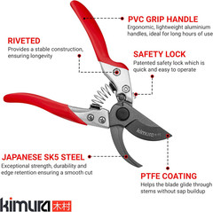 ® 8″ Pro Bypass Pruning Shears, Heavy Duty Japanese SK5 Steel Blades, 1 Inch Cut